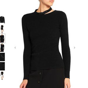 TOM FORD Cutout leather-trimmed wool-blend sweater